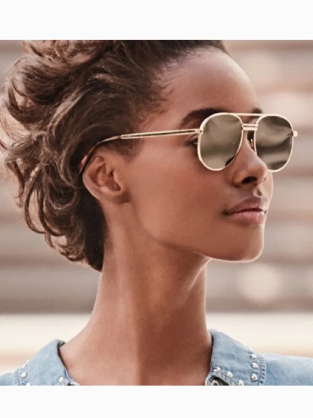 Elizabeth and James Watts Gold Tortoise Frame Grey Flat Lens Aviator Sunglasses